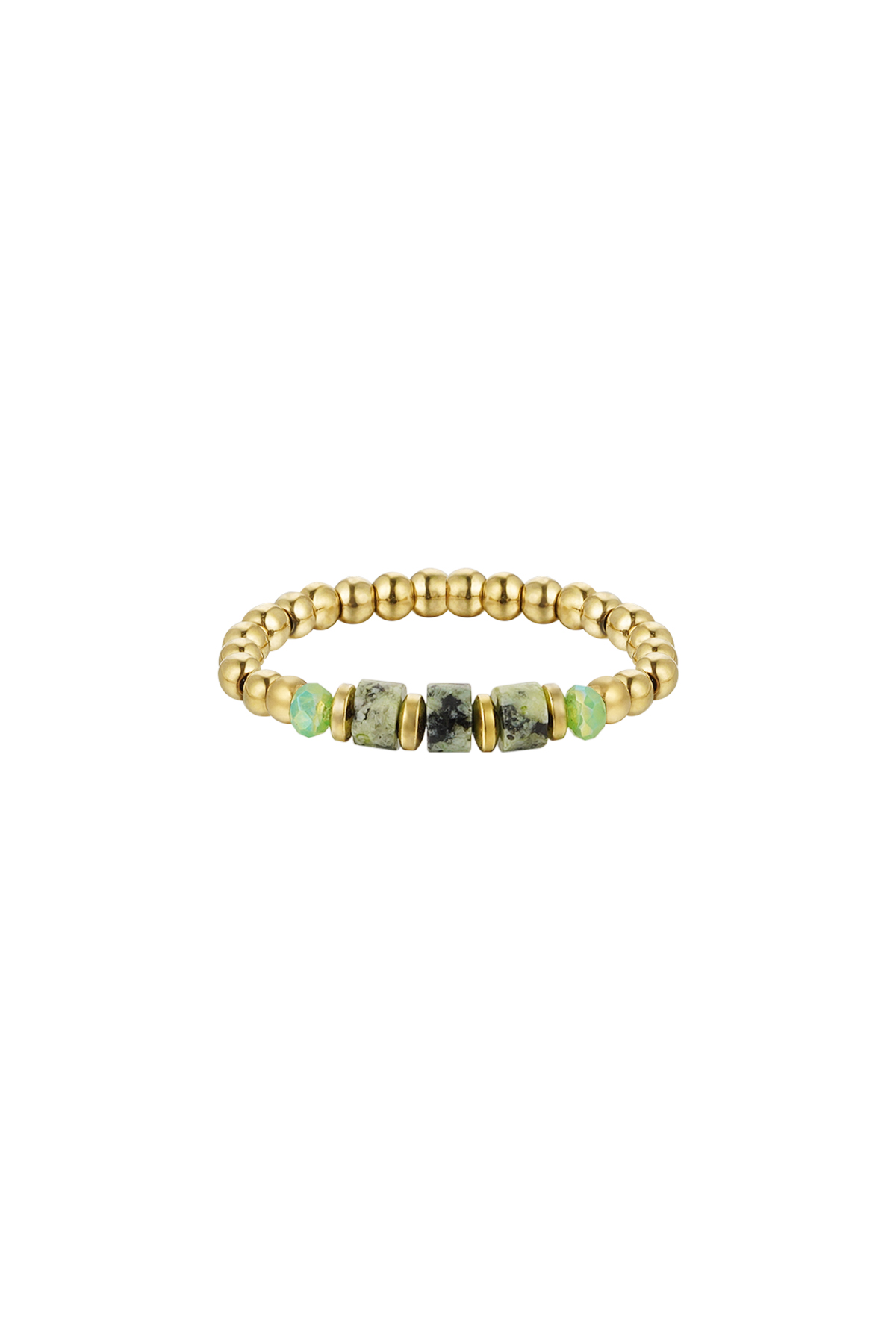 Ring basic steentjes - Natuurstenen collectie - goud/groen Green & Gold Stone One size h5 