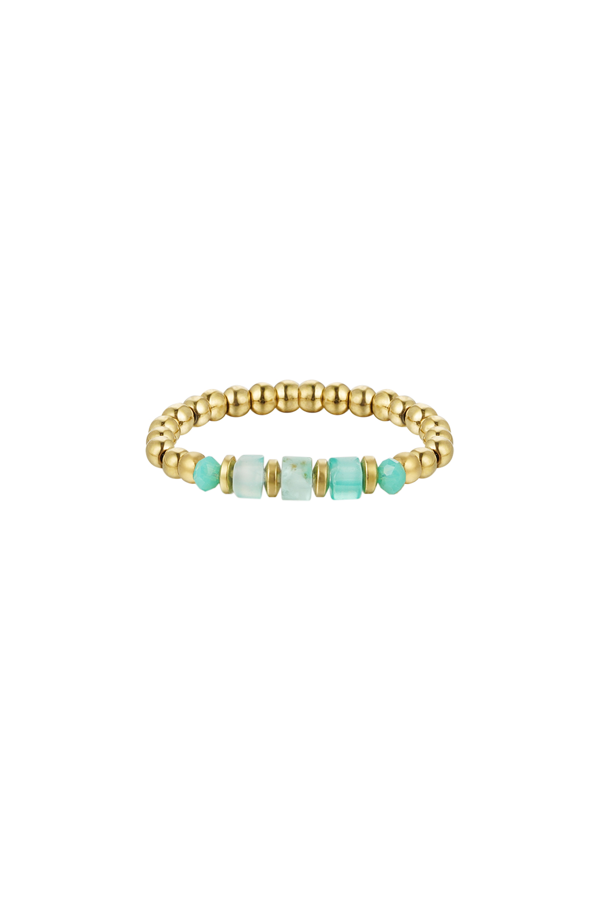 Ring basic stones - Natural stone collection - gold/green One size 