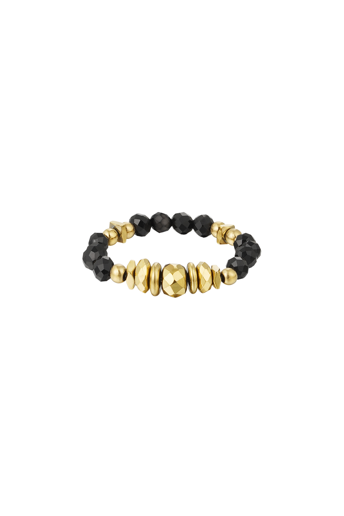 Ring steentjes - Natuurstenen collectie - goud/zwart Zwart & Goud Stone One size h5 