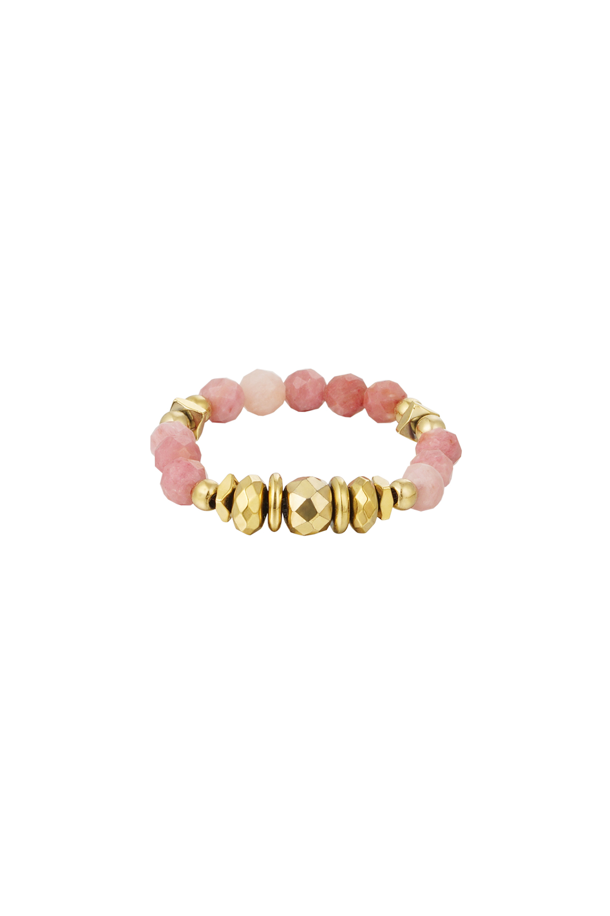Ring steentjes - Natuurstenen collectie - goud/roze Pink &amp; Gold Stone One size