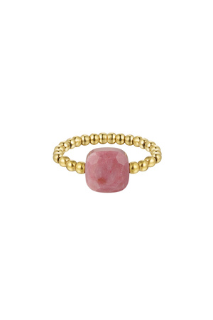 Elastic ring with large stone Pink & Gold One size h5 
