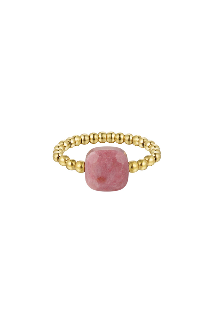Elastic ring with large stone Pink & Gold One size 