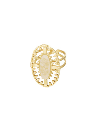 Ring vintage langwerpig met steen - goud/wit h5 