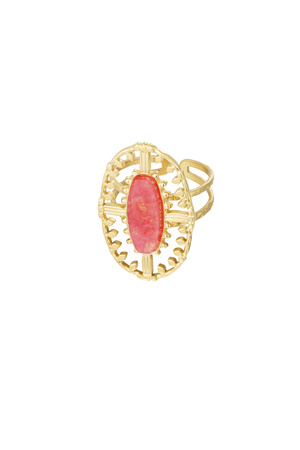 Ring vintage langwerpig met steen - goud/rood h5 
