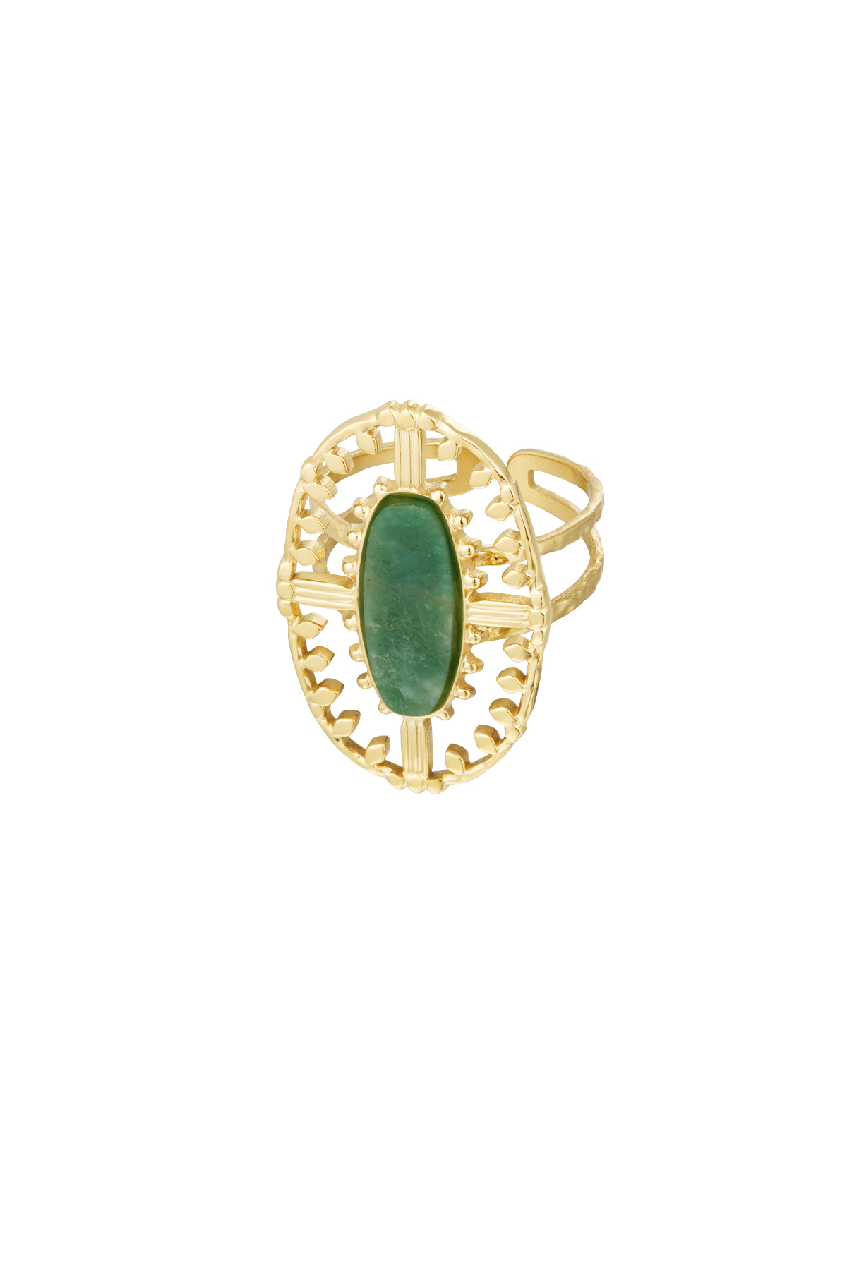 Anello vintage oblungo con pietra - oro/verde