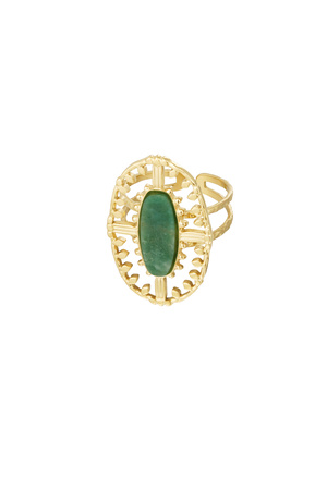 Ring vintage langwerpig met steen - goud/groen h5 