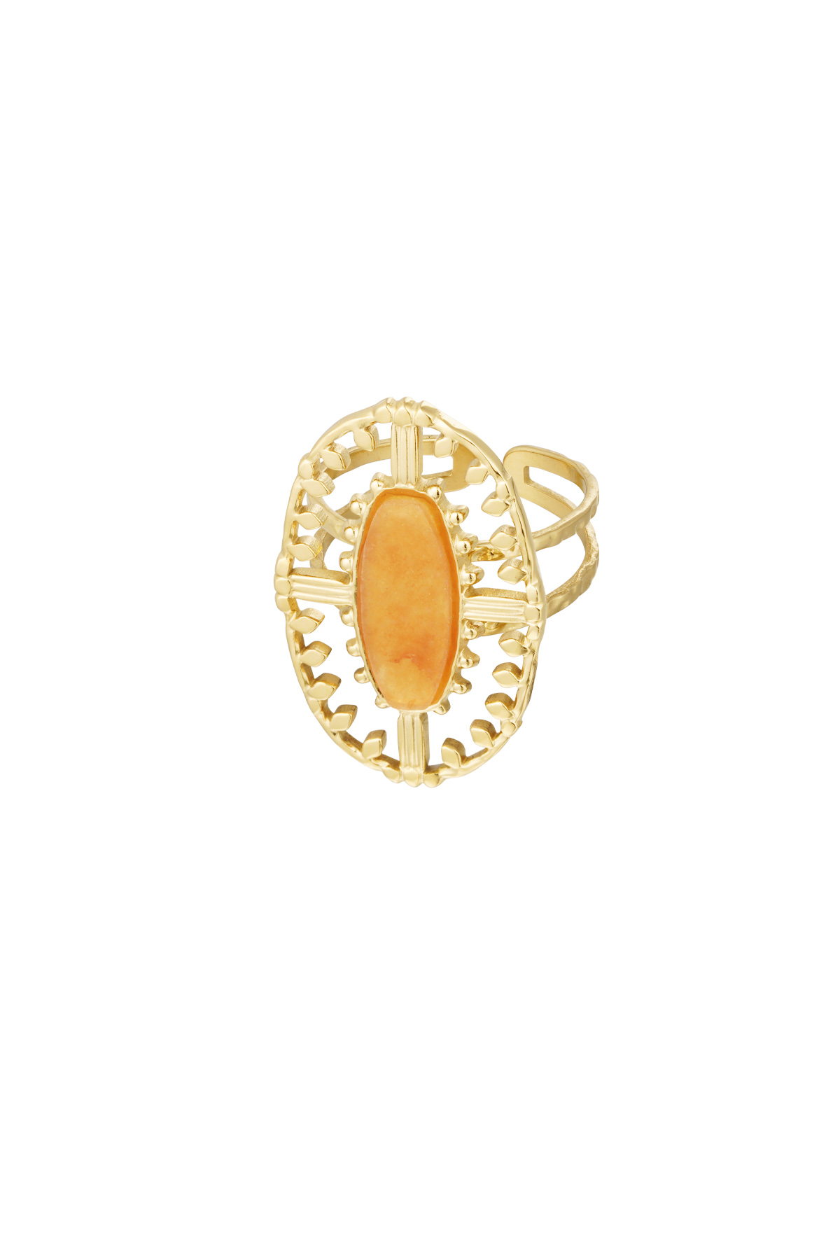 Anello vintage oblungo con pietra - oro/arancio h5 