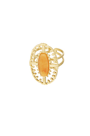 Ring vintage langwerpig met steen - goud/oranje h5 