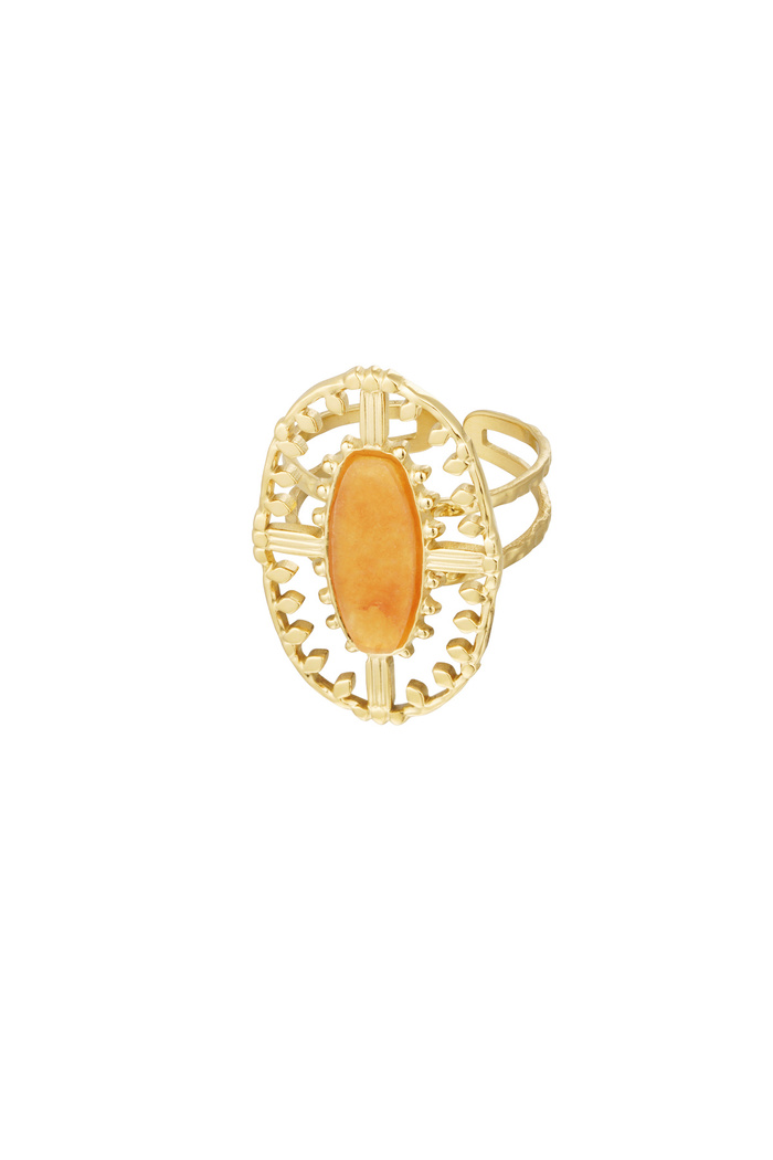 Ring vintage langwerpig met steen - goud/oranje 