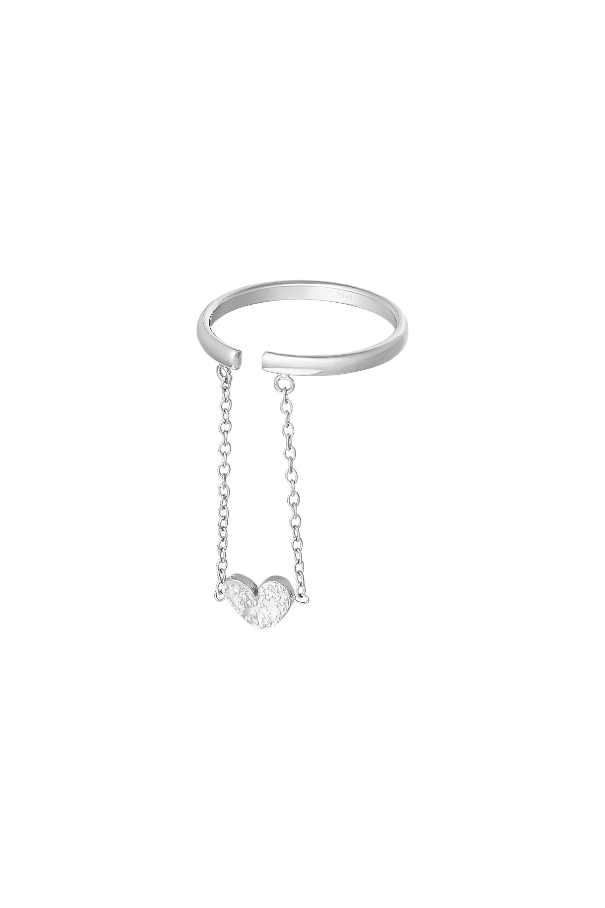 Ring heart with chain - silver
