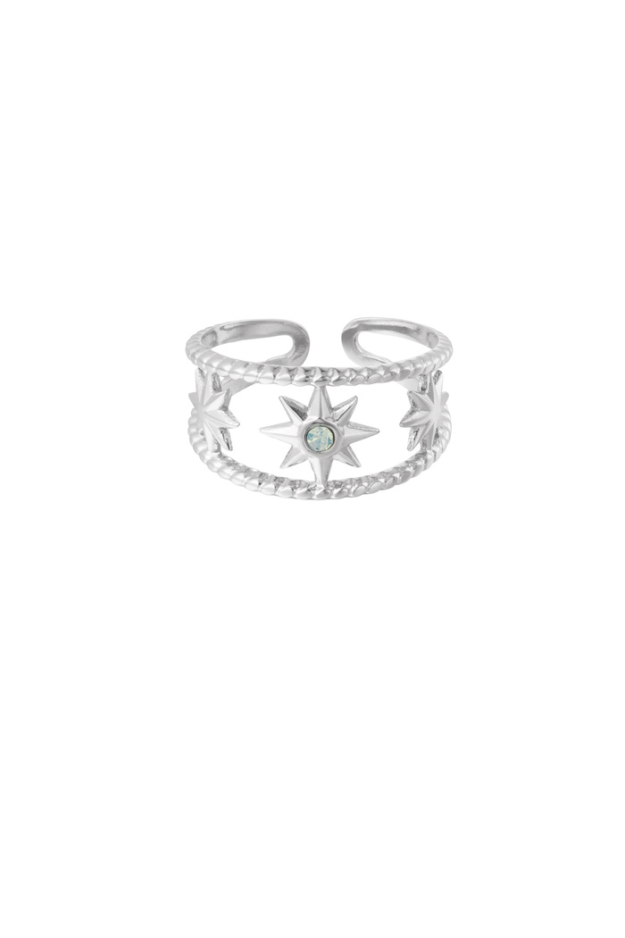 Ring star with green stone - silver 