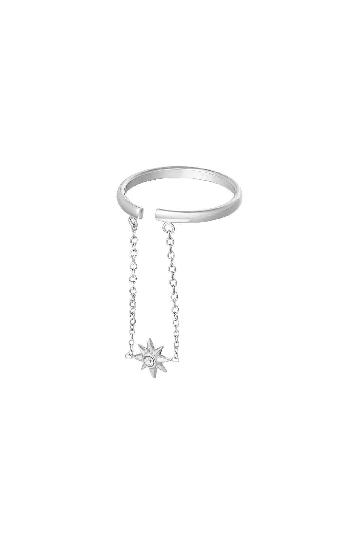 Ring star with chain - silver