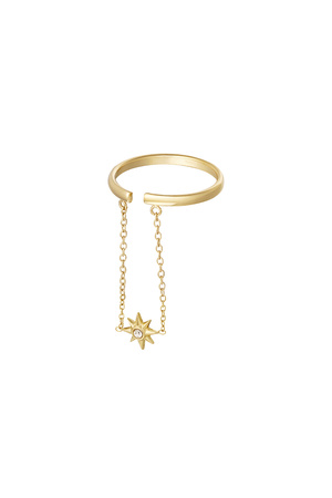 Ring Stern mit Kette - Gold h5 