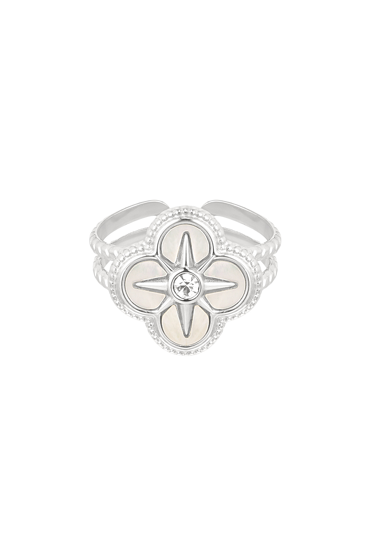 Ring clover white - silver h5 