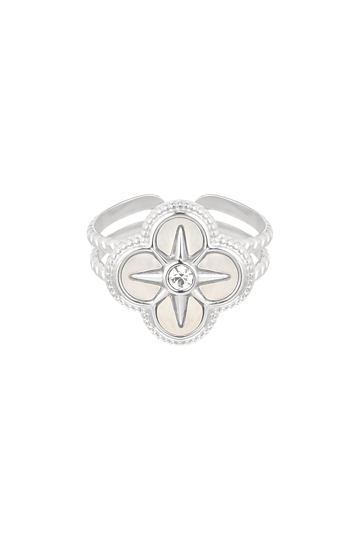 Ring clover white - silver 