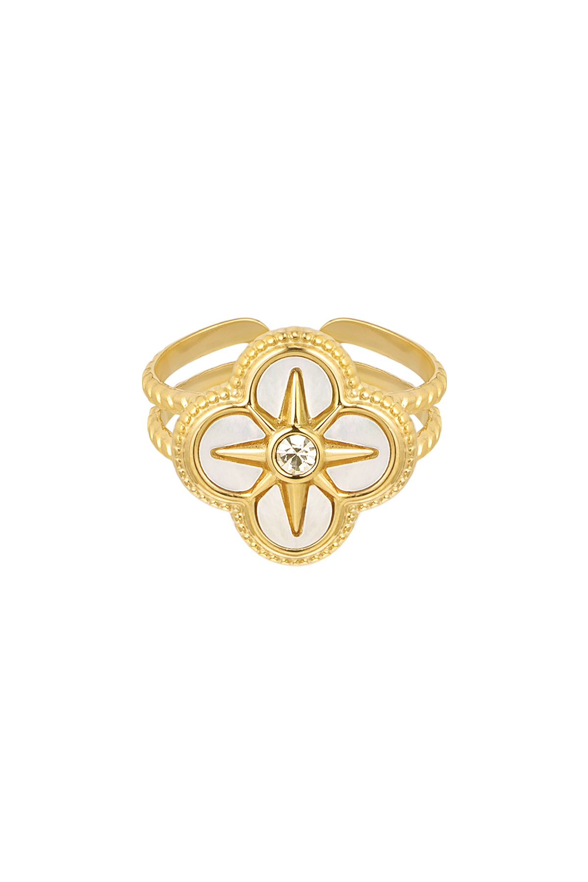 Ring clover white - gold 
