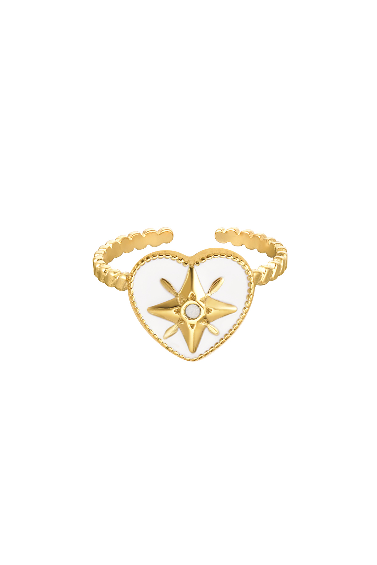 Ring colored heart with star enamel white - gold h5 