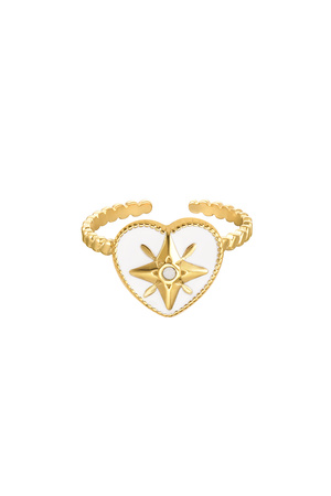 Anello cuore colorato con stella smalto bianco - oro h5 