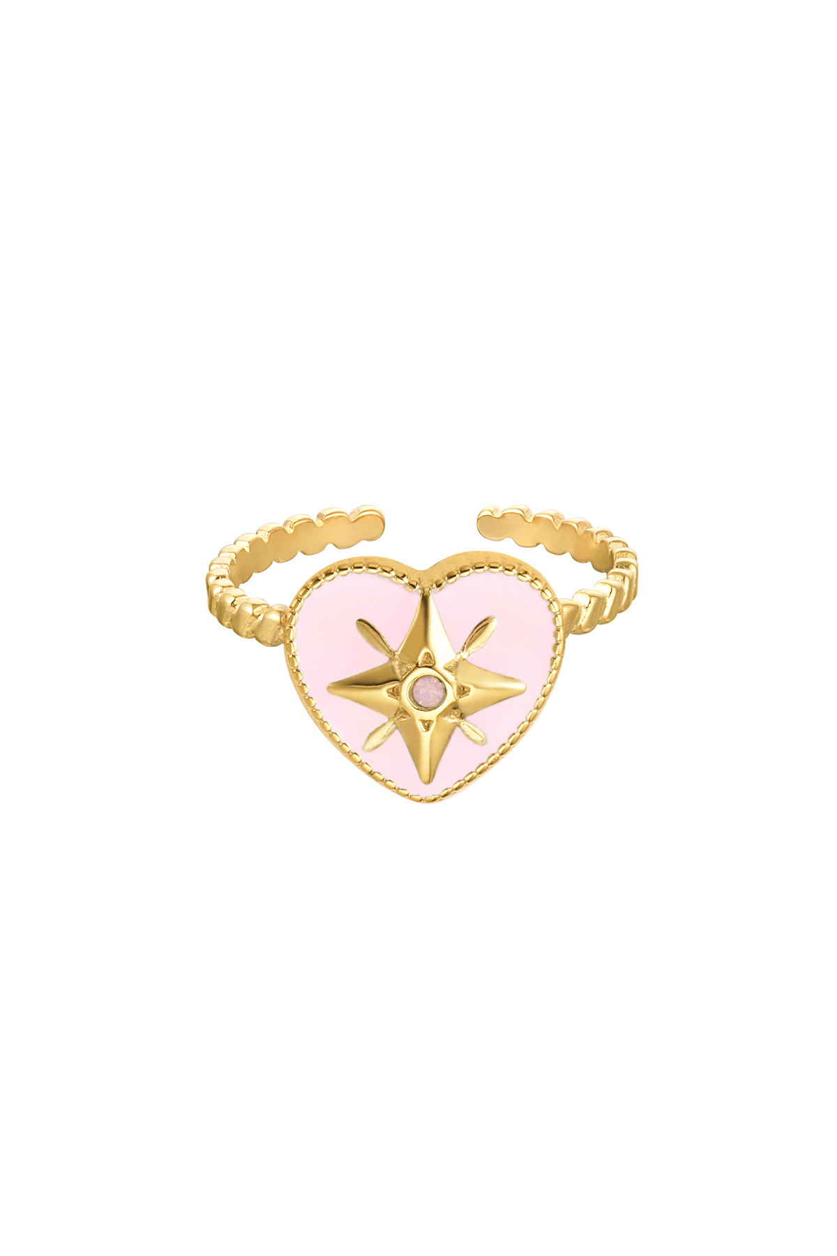 Ring farbiges Herz mit Stern-Emaille Rosa - Gold