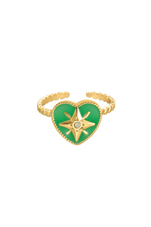Ring colored heart with star enamel green - gold h5 