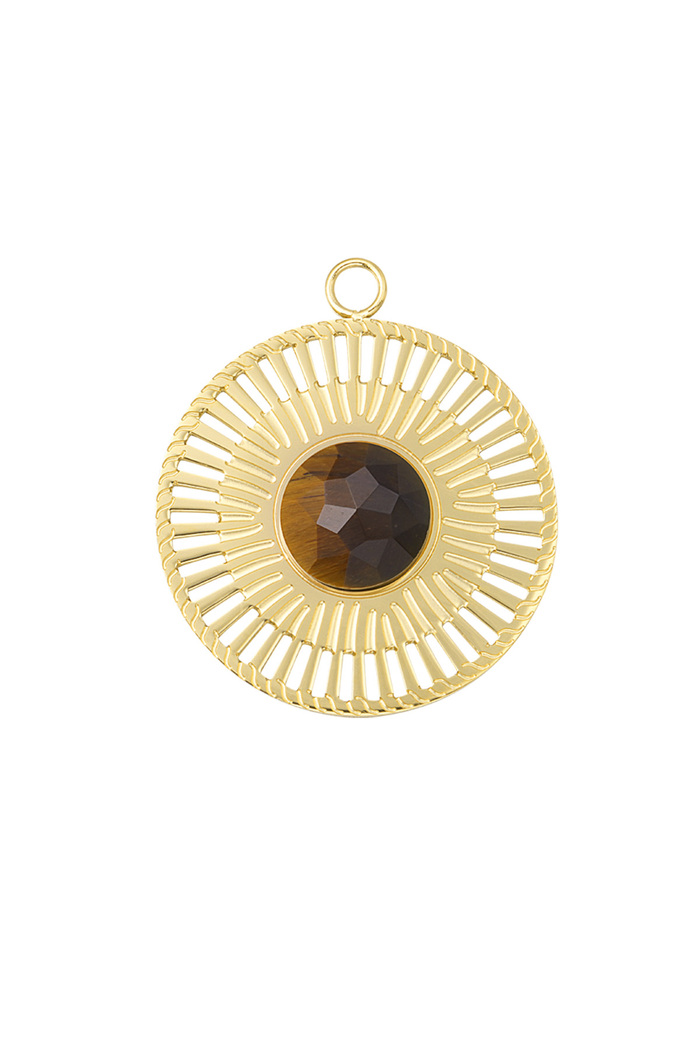 Charm round with stone - brown/gold 