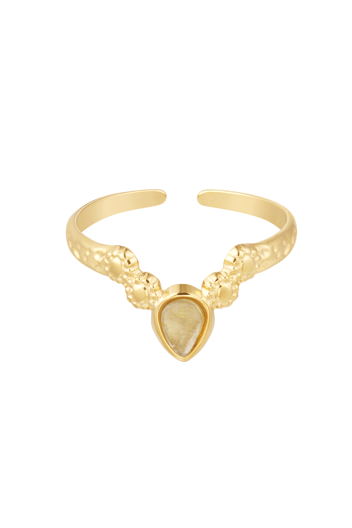 Ring V-Form mit Stein - Gold/Beige h5 
