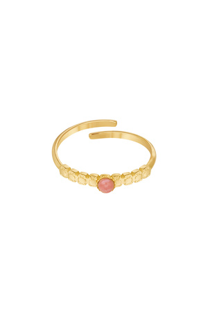 Ring round stone with print - pink h5 