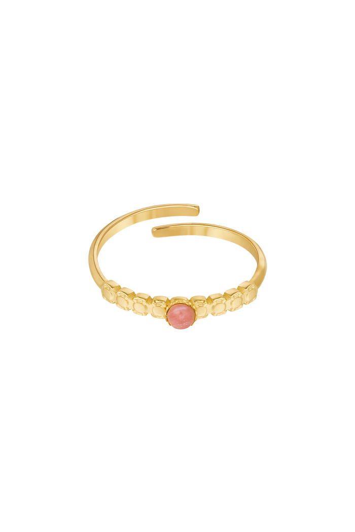 Ring round stone with print - pink 
