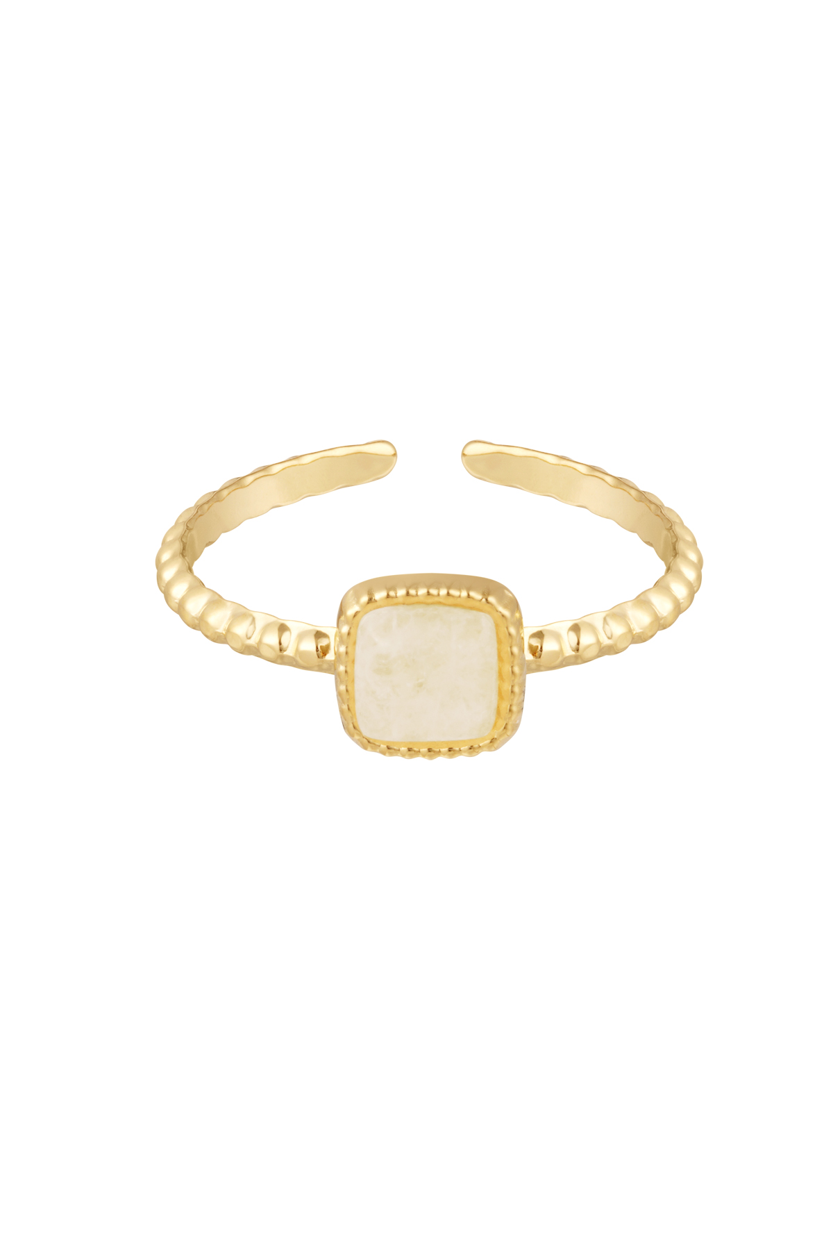 Eleganter Ring mit quadratischem Stein - Gold/Beige