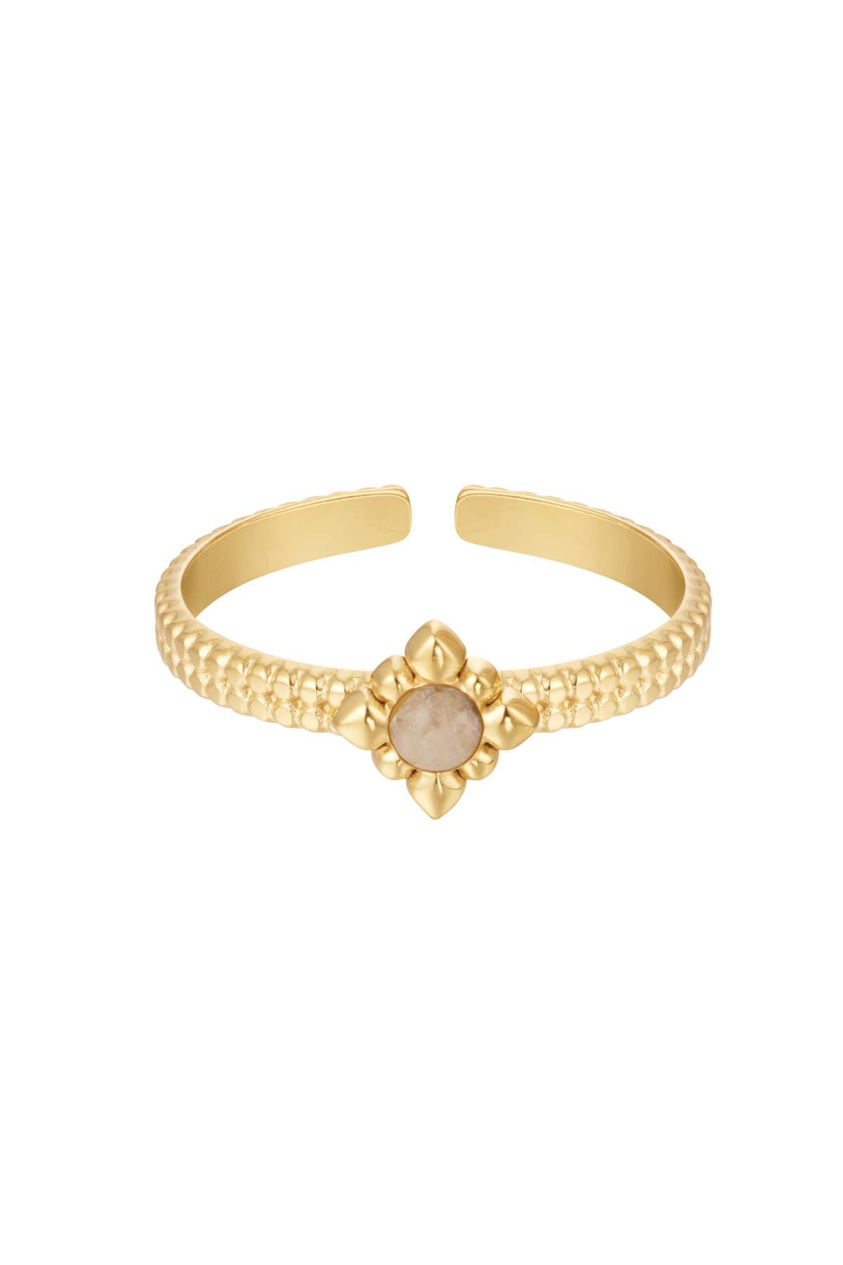 Eleganter Ring mit Blume - Beige/Gold h5 