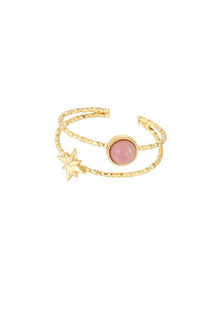 Double ring natural stone and star pink - gold h5 