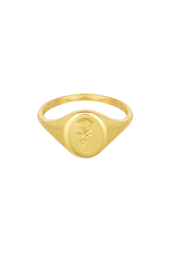 Signet ring with rose - 925 silver - Gold - 18 