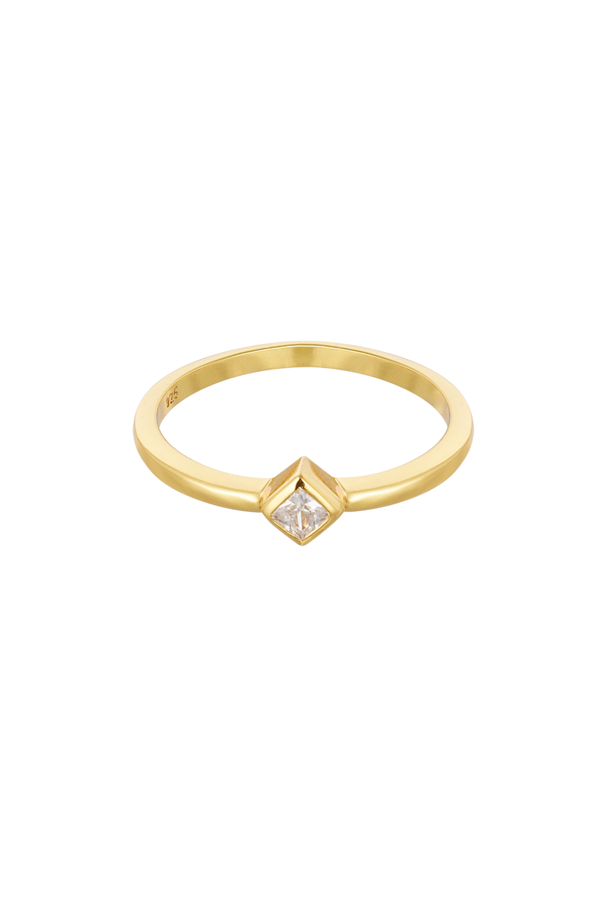 Anello pietra diamante - Argento 925 - Oro - 16 