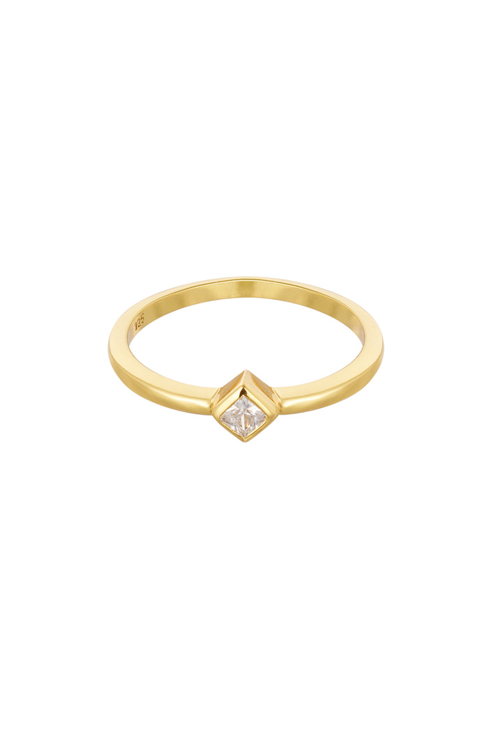 Ring diamond stone - 925 silver - Gold - 17 