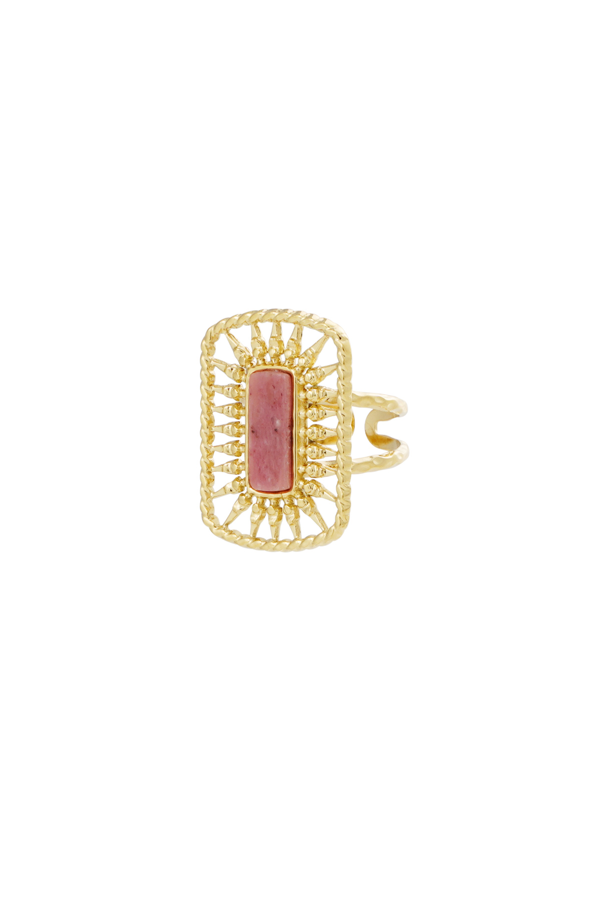 Ring long stone - gold/pink