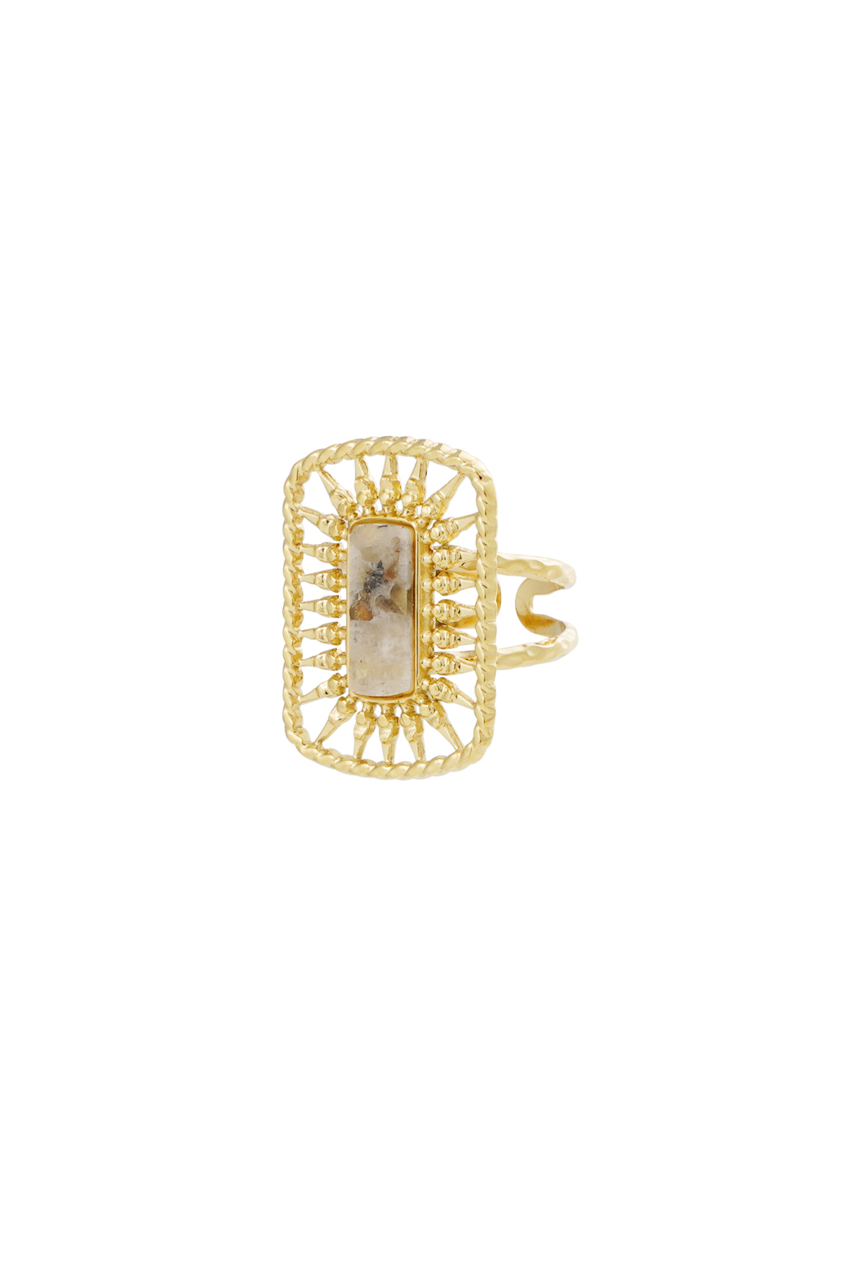 Ring long stone - gold/beige