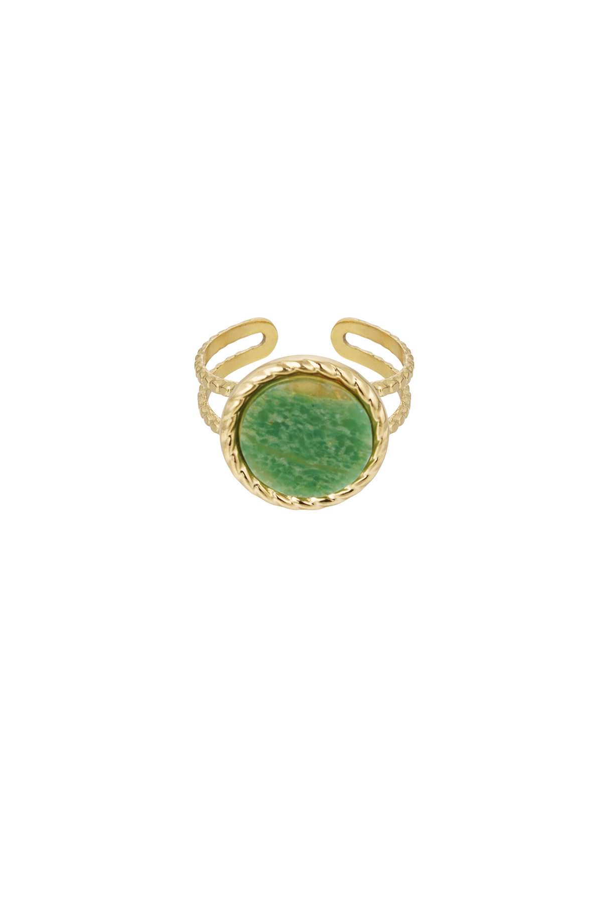 Ring round stone - gold/light green