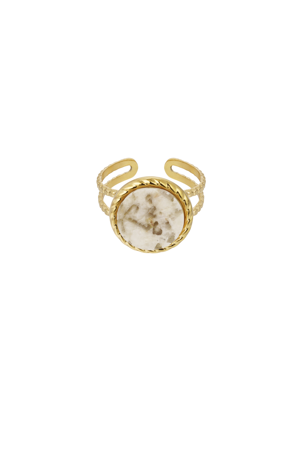 Ring round stone - Gold color/beige