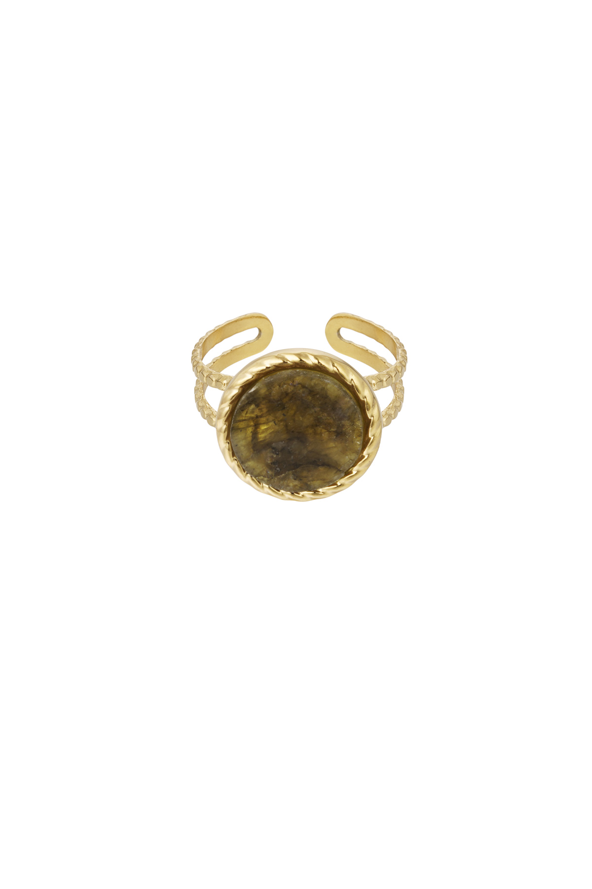 Ring round stone - gold/green