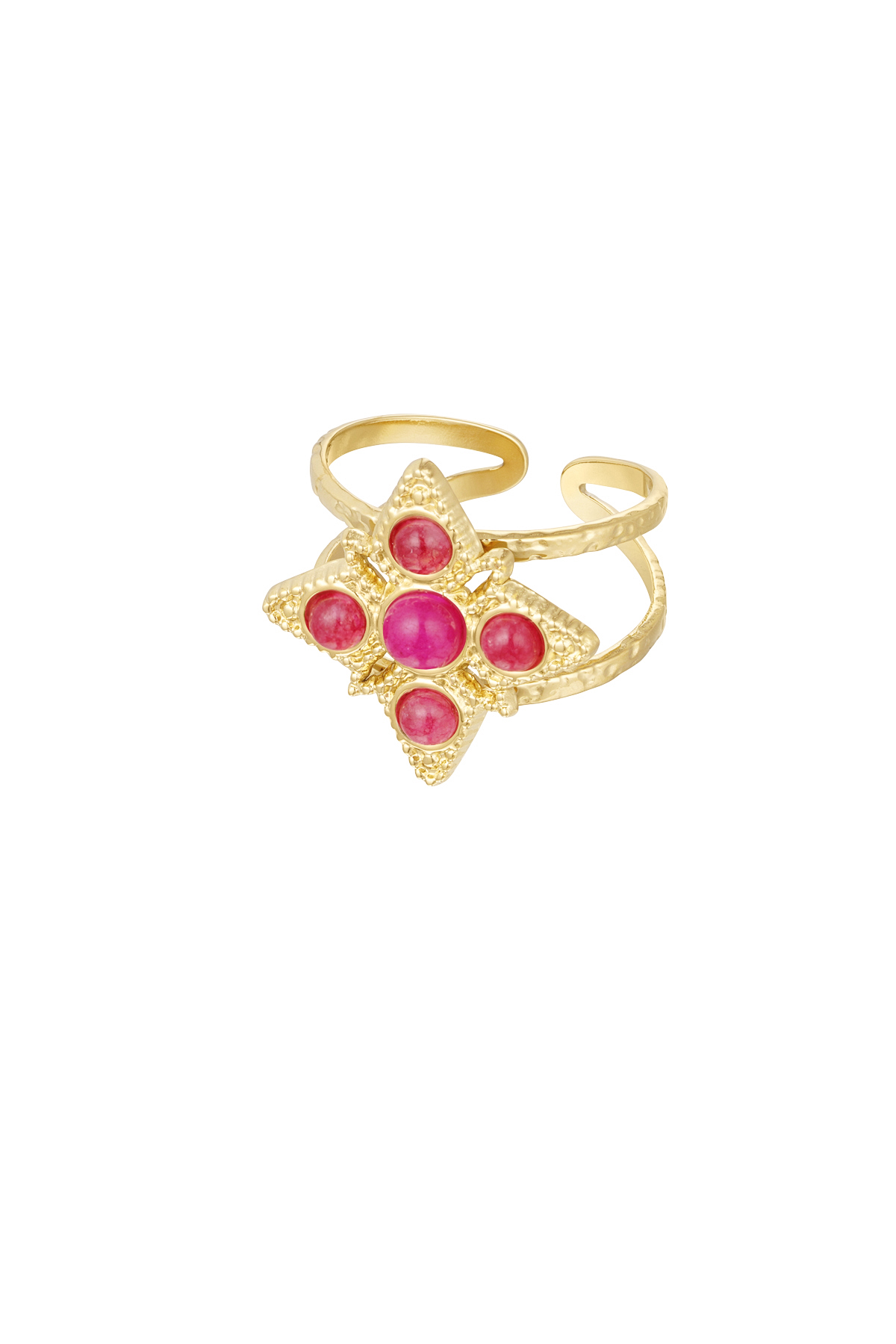 Ring star with stones - Gold color/fuchsia