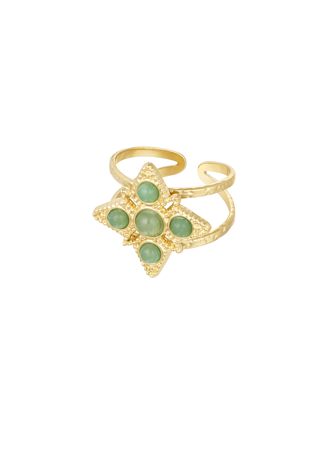 Anello stella con pietre - oro/verde h5 