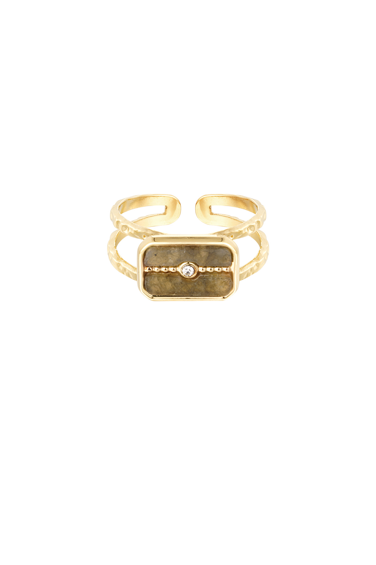 Ring decorated stone - Gold color/olive green