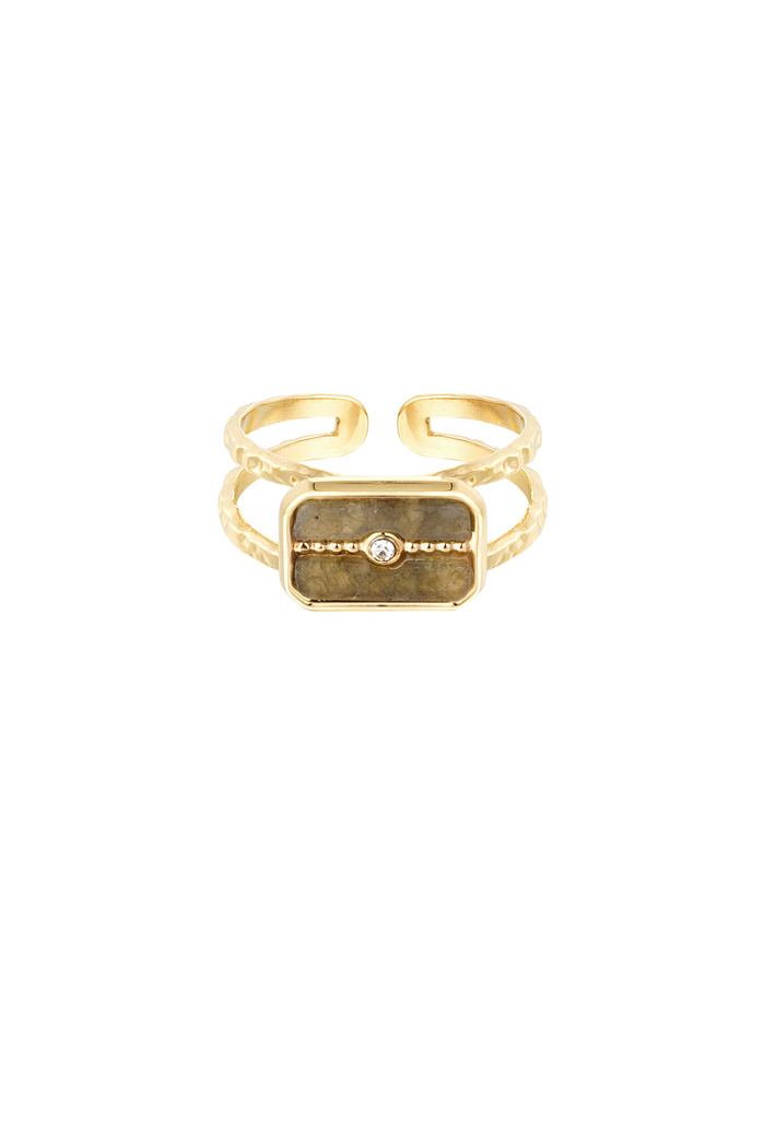 Ring versierde steen - goud/olijfgroen 
