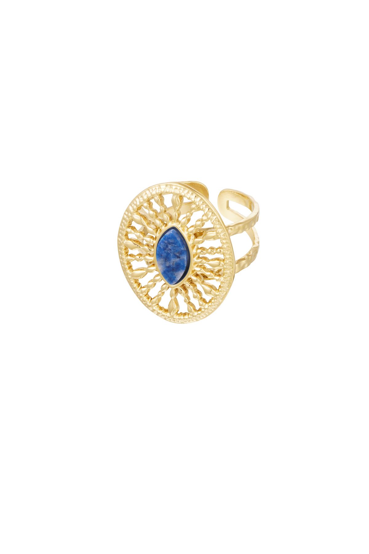 Ring rond barok met steen - blauw h5 