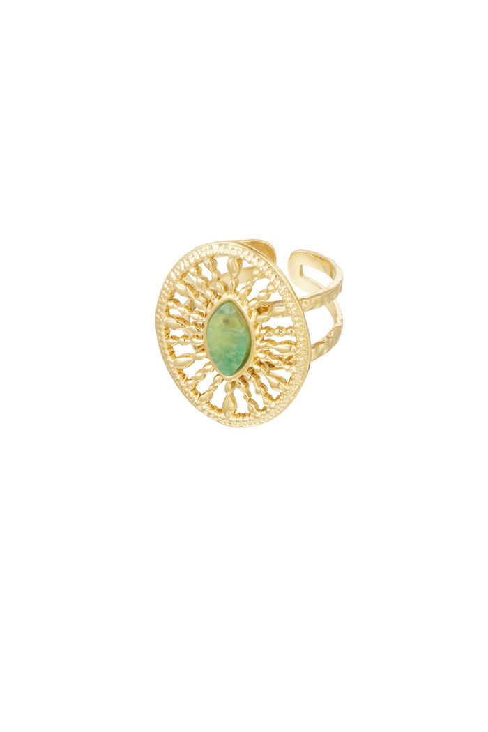 Ring round baroque with stone - green 