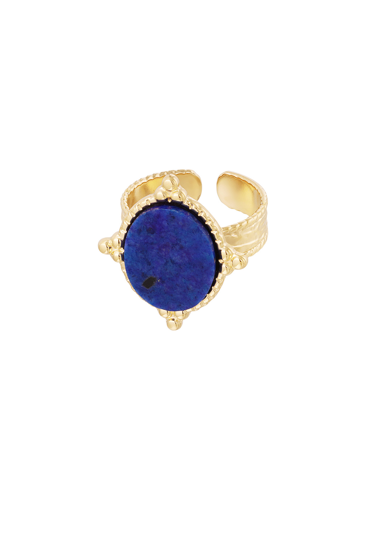 Ring steen met versiersel - goud/blauw