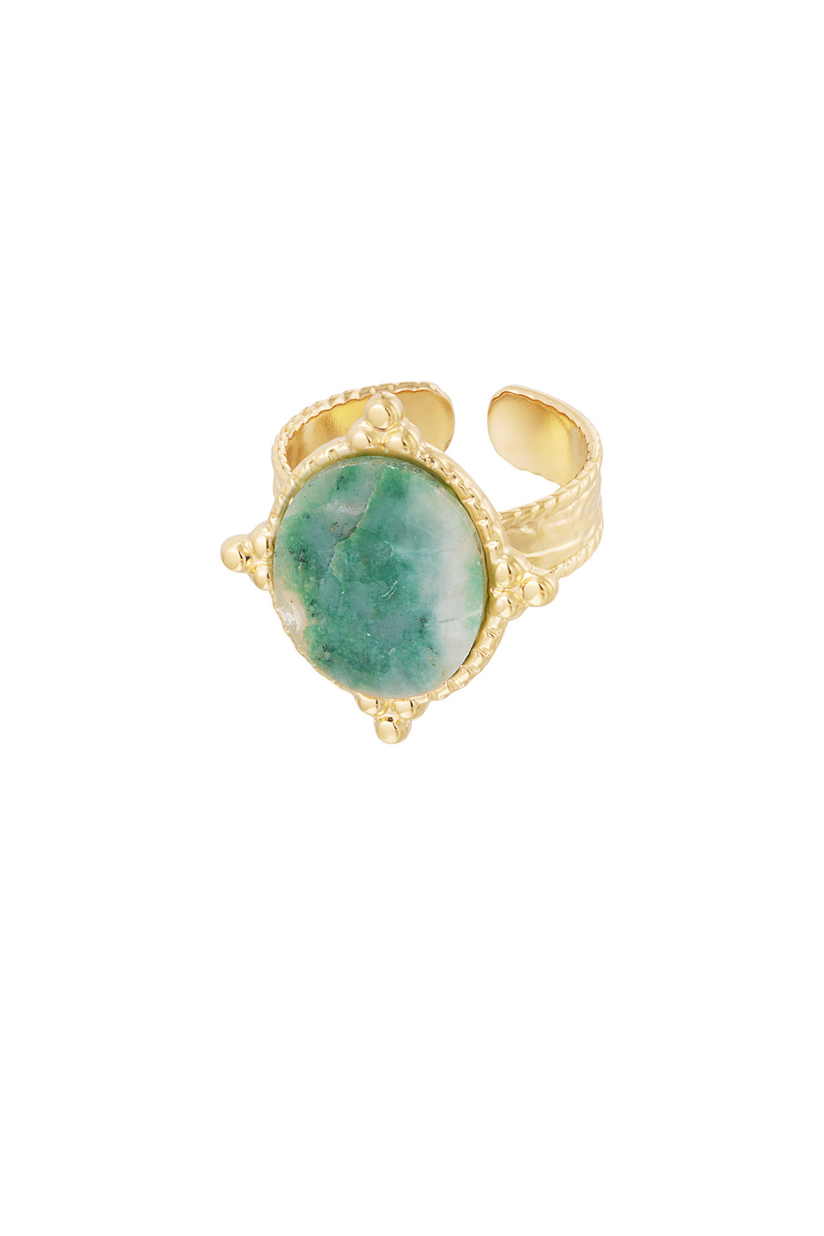 Ring steen met versiersel - goud/groen