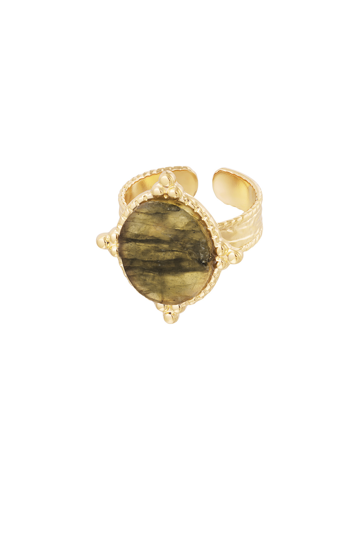 Ring steen met versiersel - goud/olijfgroen
