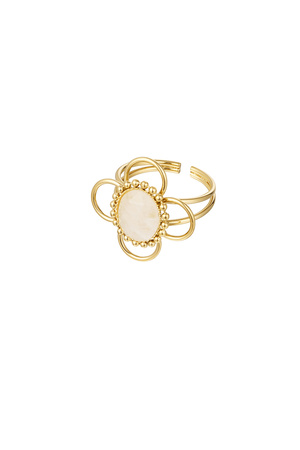 Ring classy bloem met steen - goud/off-white h5 