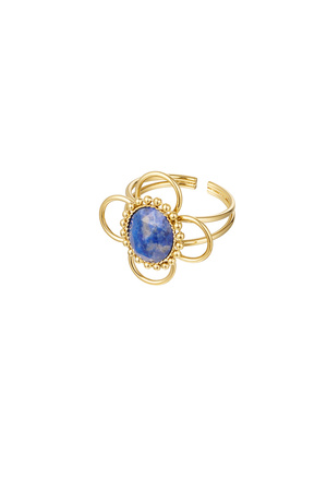Ring classy bloem met steen - goud/blauw h5 
